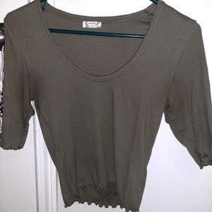 Army green, Free People, 3 quarter length sleeve, ruffled shirt